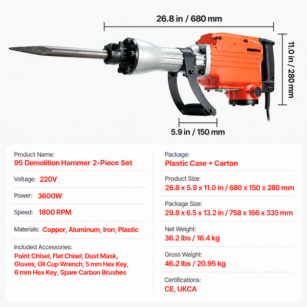 Sakerplus® Heavy Duty Concrete Demolition Jack Hammer