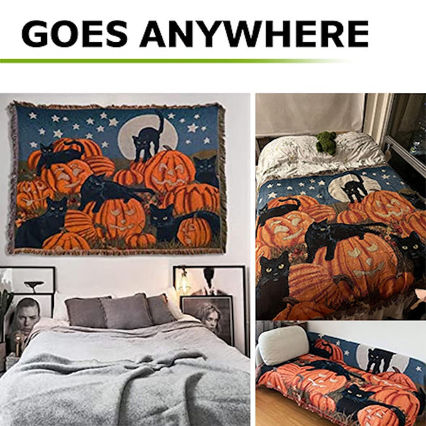 Sakerplus® Vintage Halloween Cat Cozy Throw Blanket