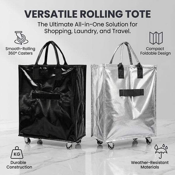 Sakerplus® Foldable Rolling Tote Bag With Wheels