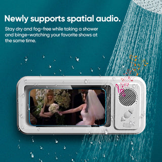 Sakerplus® Waterproof Shower Phone Holder with Speaker for Bathroom | Shower Accessories Designed for Hands-Free Entertainment | Shower Phone Holder Waterproof for Wet Environments | Upgraded Shower Phone Holder with Speaker for Music, Calls, and Videos | Durable Bathroom Phone Mount with Responsive Touchscreen Protection | Bluetooth Shower Phone Holder with Speaker for Streaming and Relaxation | Universal Shower Phone Holder for All Smartphones Under 7 Inches | Secure Rotating Shower Accessories for Home, 