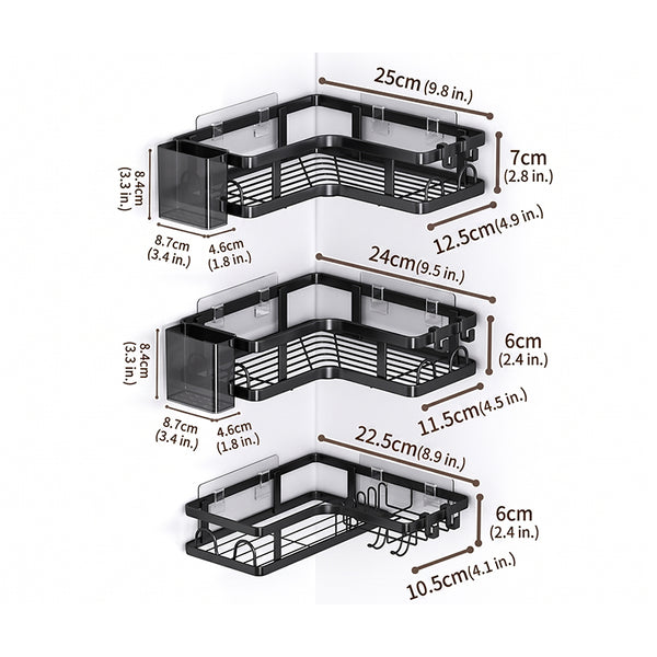 Sakerplus® Drill-Free Bathroom Corner Shelf Set