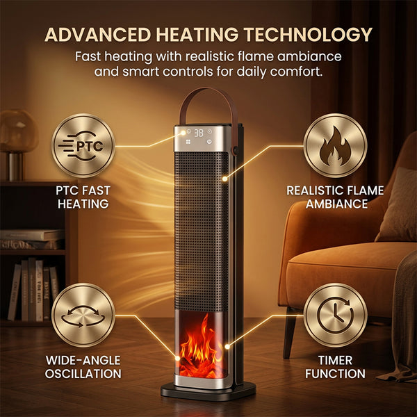 Sakerplus® 1500W Flame Effect Oscillating Space Heater