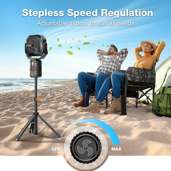 Ventilador de camping Sakerplus con luz y batería