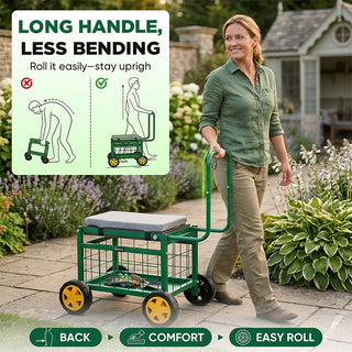Sakerplus® Rolling Garden Cart with Seat & Wheels