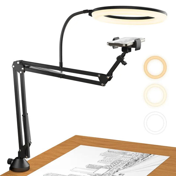 Sakerplus® Overhead Ring Light Kit with Boom Arm & Phone Holder