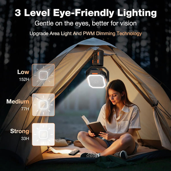 Ventilador de camping Sakerplus con luz y batería
