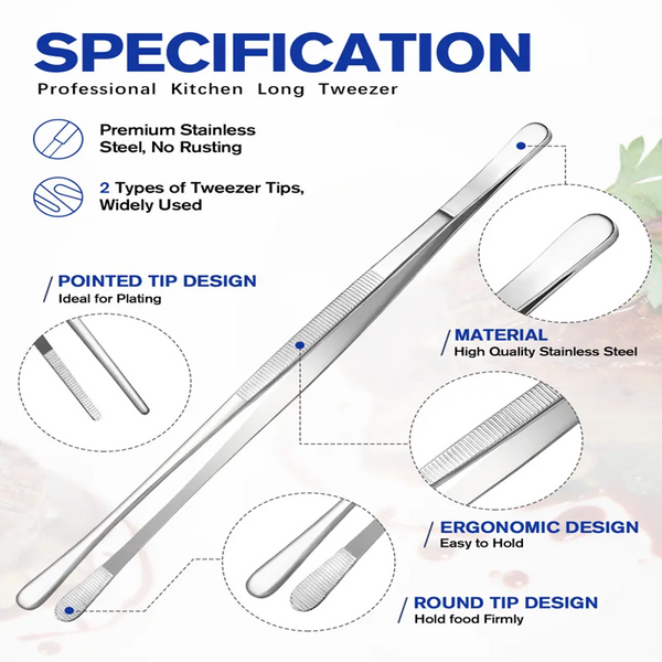 Sakerplus® Extra-Long Stainless Steel Tweezer Tongs