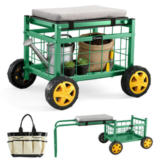 Sakerplus® Rolling Garden Cart with Seat & Wheels