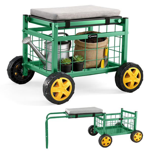 Sakerplus® Rolling Garden Cart with Seat & Wheels