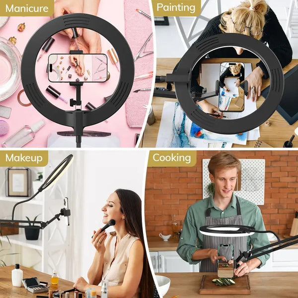 Sakerplus® Overhead Ring Light Kit with Boom Arm & Phone Holder