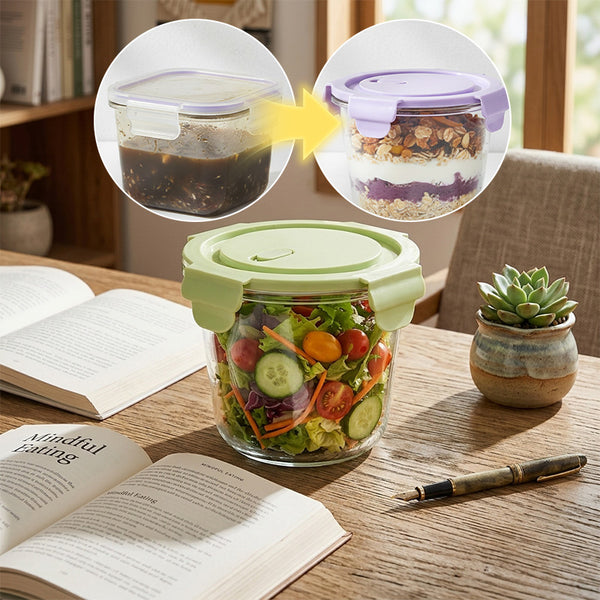Sakerplus® Lidded Glass Food Storage Bowl Set