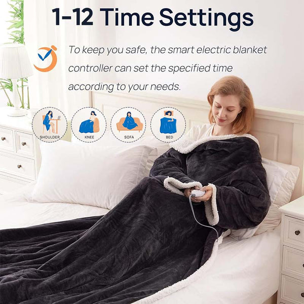 Sakerplus Electric Wearable Throw Blanket with Sleeves