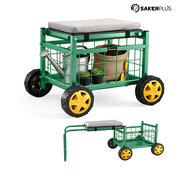 Sakerplus® Rolling Garden Cart with Seat & Wheels