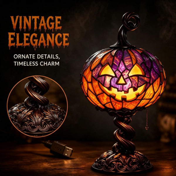 Sakerplus® Stained Glass Halloween Pumpkin Table Lamp