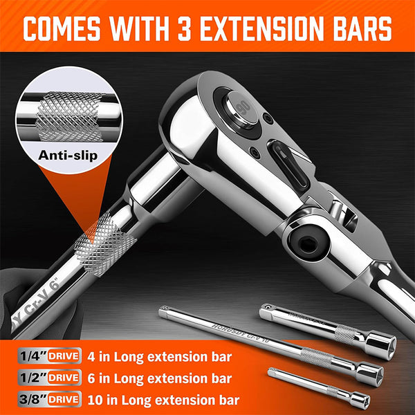 Sakerplus® Flex Head Ratchet Wrench Set Kit