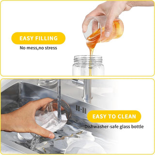 Sakerplus® Glass Honey Syrup Dispenser Jar