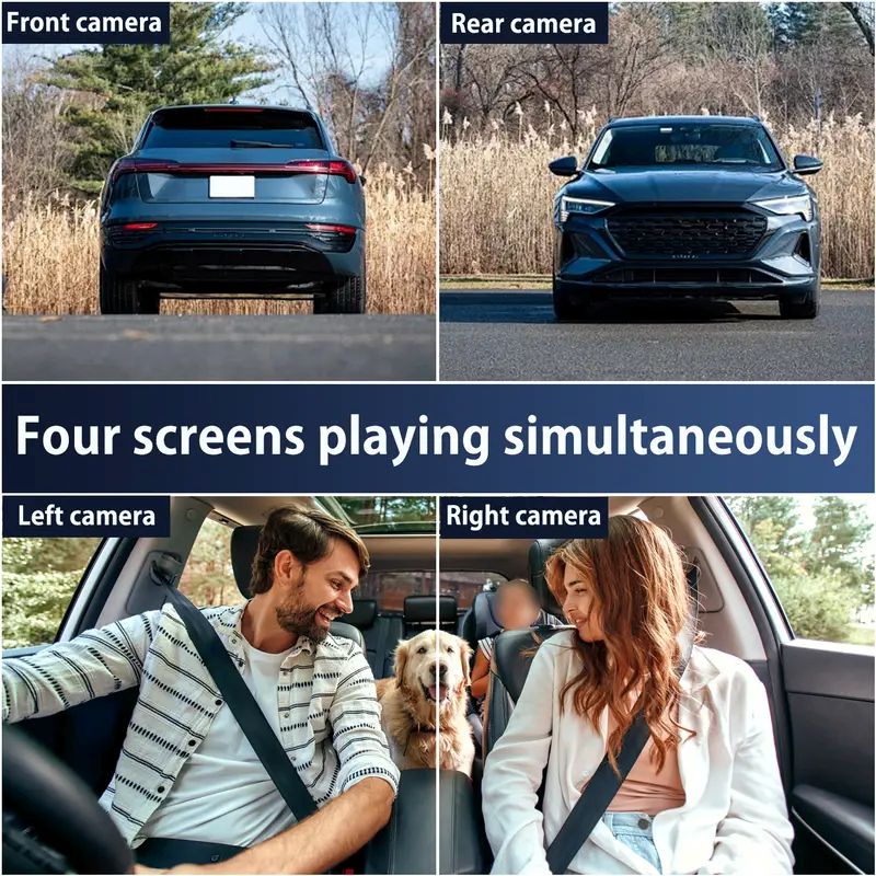 Adjustable side lenses on four channel car dash camera