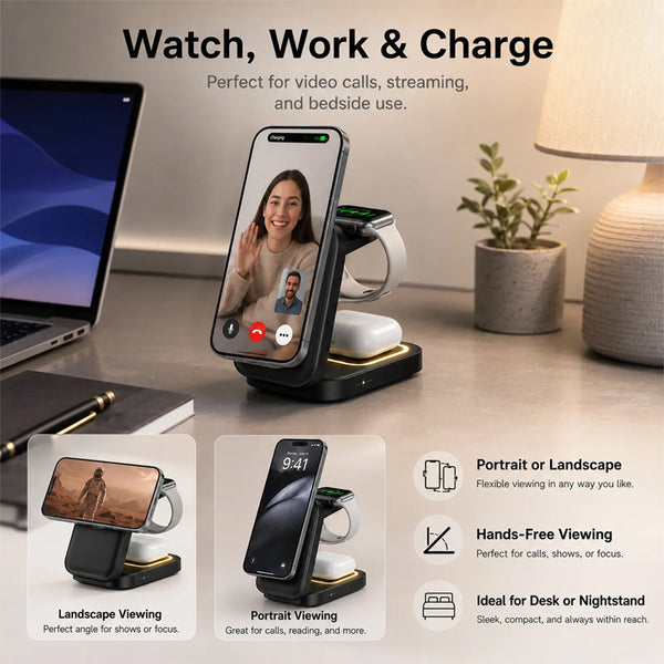 Sakerplus® 3-In-1 Foldable Magnetic Wireless Charging Station