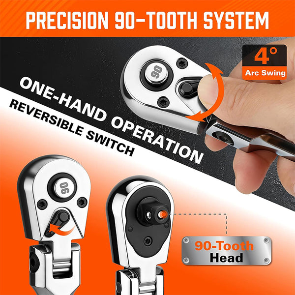 Sakerplus® Flex Head Ratchet Wrench Set Kit