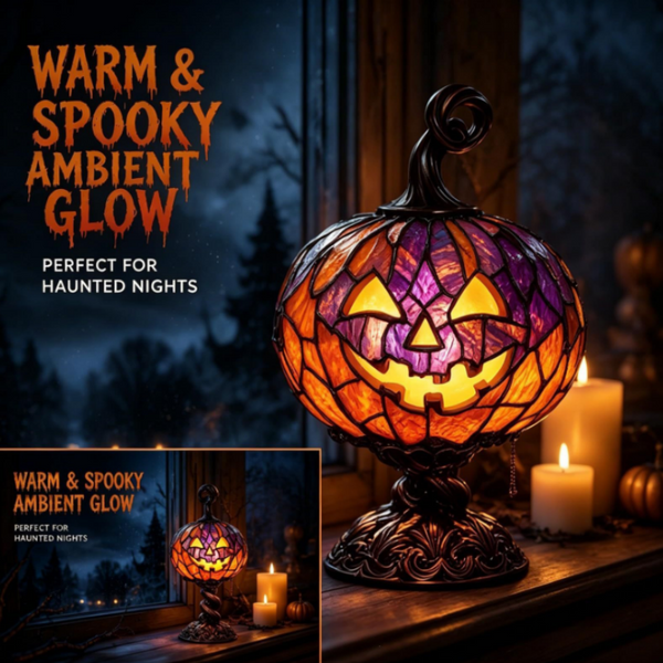 Sakerplus® Stained Glass Halloween Pumpkin Table Lamp