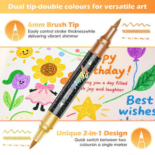 Sakerplus® Glitter Markers Dual Tip Set