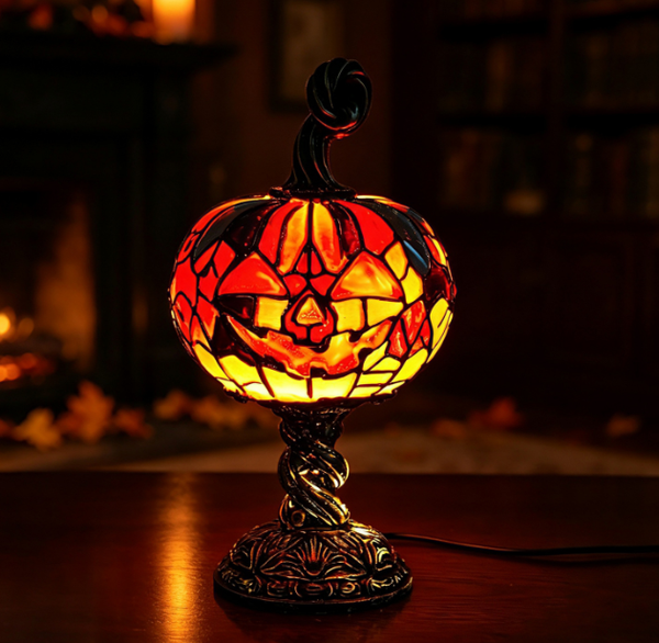 Sakerplus® Stained Glass Halloween Pumpkin Table Lamp
