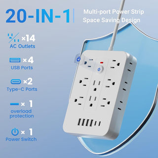 Sakerplus® 20-in-1 Surge Protector Power Strip