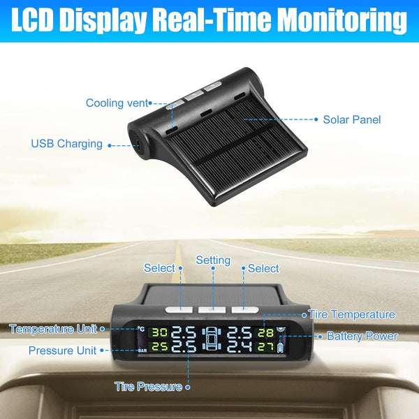 SAKER Solar Powered Car Tire Accuracy Pressure Monitor