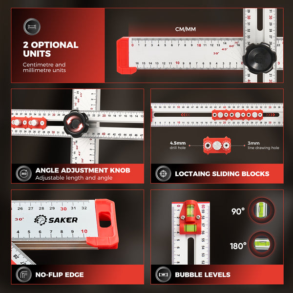Sakerplus® Accurate Hole Position Marker - SAKER® 4 in 1 Drilling Positioning Ruler
