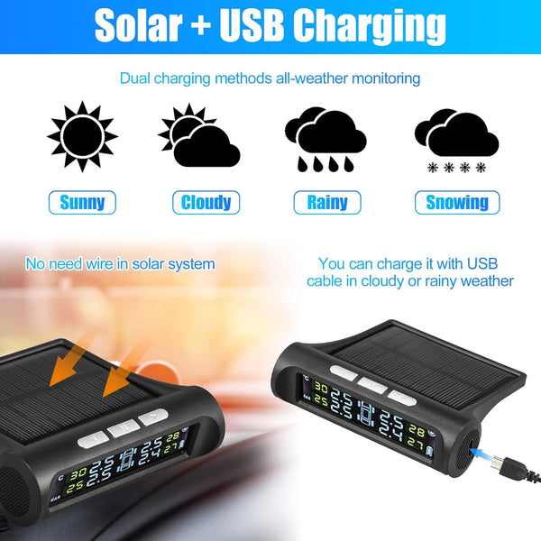 SAKER Solar Powered Car Tire Accuracy Pressure Monitor