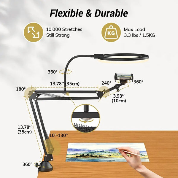 Sakerplus® Overhead Ring Light Kit with Boom Arm & Phone Holder