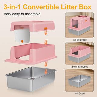Sakerplus Stainless Steel Enclosed Cat Litter Box