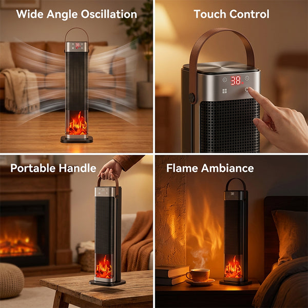 Sakerplus® 1500W Flame Effect Oscillating Space Heater