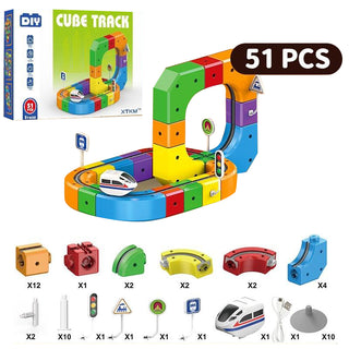 3D STEM Electric Train Set for Kids｜Dynamic Click Rail Track Building Kit with Colorful Interlocking Cubes｜Gravity-Defying 360° Rotations, Vertical Climbs, and Inverted Rail Stunts｜Creative Engineering Construction Toy for Cognitive Development｜Safe BPA-Free Materials with Secure Locking System｜Customizable Flexible Track Layouts for Innovative Builders and Gift-Ready Educational Playset