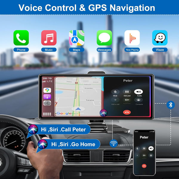 Pantalla inalámbrica Sakerplus® Carplay con cámara para salpicadero 4K