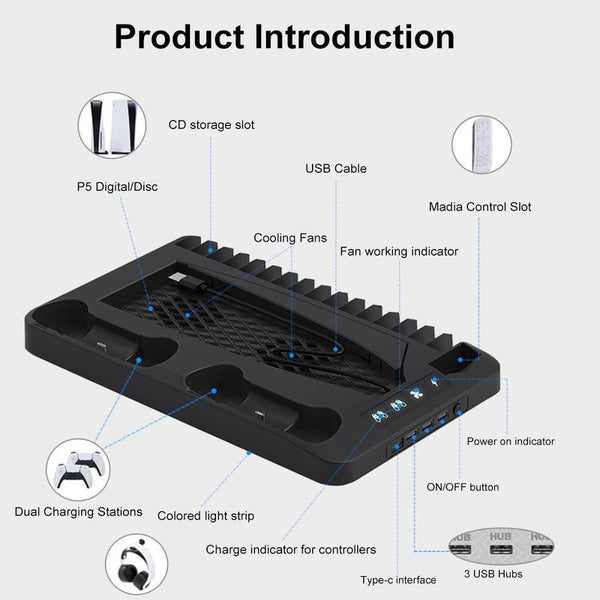 Soporte de carga y refrigeración SAKER para mando dual de PS5