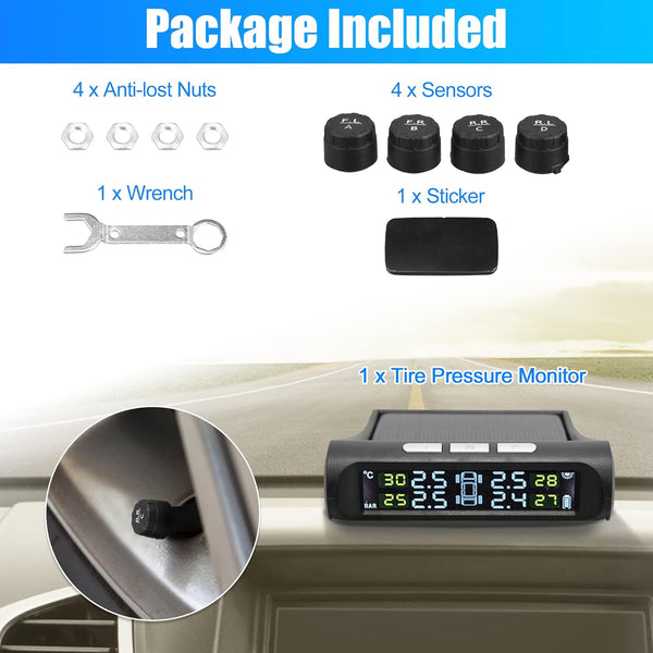 SAKER Solar Powered Car Tire Accuracy Pressure Monitor