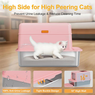 Sakerplus Stainless Steel Enclosed Cat Litter Box