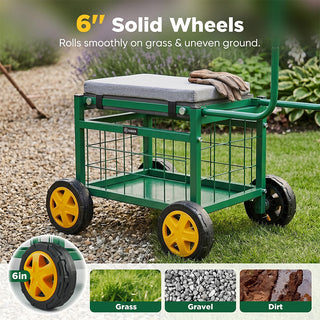 Sakerplus® Rolling Garden Cart with Seat & Wheels