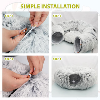 Sakerplus® Cat Tunnel Bed with Plush Cushion