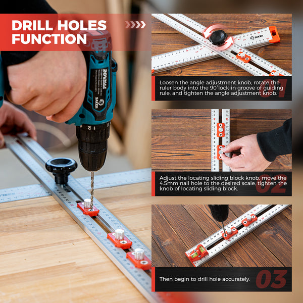 Sakerplus® Accurate Hole Position Marker - SAKER® 4 in 1 Drilling Positioning Ruler