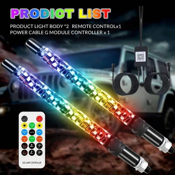 Sakerplus® Spiral RGB LED Whip Lights Set