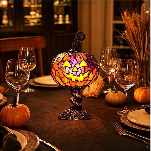Sakerplus® Stained Glass Halloween Pumpkin Table Lamp
