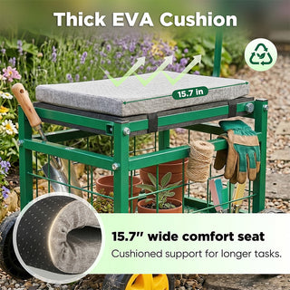 Sakerplus® Rolling Garden Cart with Seat & Wheels