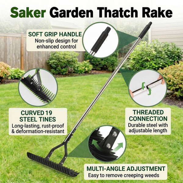 Sakerplus® Heavy Duty Lawn Thatch Rake