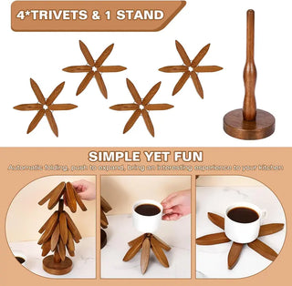 Sakerplus® Wooden Tree Trivets For Hot Dishes 4pcs