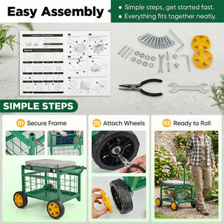 Sakerplus® Rolling Garden Cart with Seat & Wheels