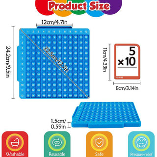 Math Flash Cards Learning Set, 12x12 Multiplication Chart and Double-Sided Flashcards for Addition, Subtraction, Multiplication, and Division, Educational Math Board with Soft Silicone Push-Button Design, Stress-Relief Learning Tool for Kids, Durable Laminated Cards with Writable Surface for Dry-Erase Practice, Color-Coded Cards with Metal Rings for Easy Organization, Fun Math Manipulatives for Classroom, Homeschooling, Tutoring, and Early Learning Development, Encourages Critical Thinking, Problem-Solving,