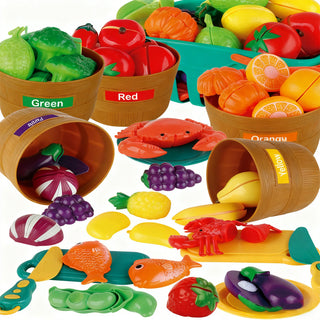Pretend Play Kitchen Food Set – Realistic and Safe Toddler Toy Food for Kids | Includes Pizza, Fast Food, Burgers, Desserts, Fruits, Vegetables, Seafood, Canned Foods, and More | Hook-and-Loop Splits for Safe Cutting, Peeling, and De-Shelling | Sturdy Kitchen Knives and Utensils for Complete Cooking Experience | BPA-Free, Smooth Edges, Durable, and Vibrant | Promotes Creativity, Fine Motor Skills, Hand-Eye Coordination, Color Recognition, and Social Skills | Comes with Unique Storage Bag for Easy Organizati