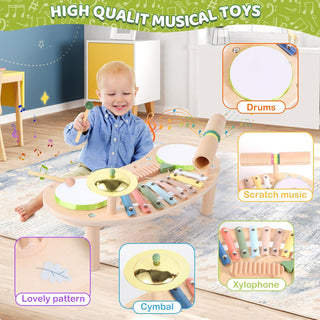 Sakerplus® 7 In 1 Wooden Kids Drum Set